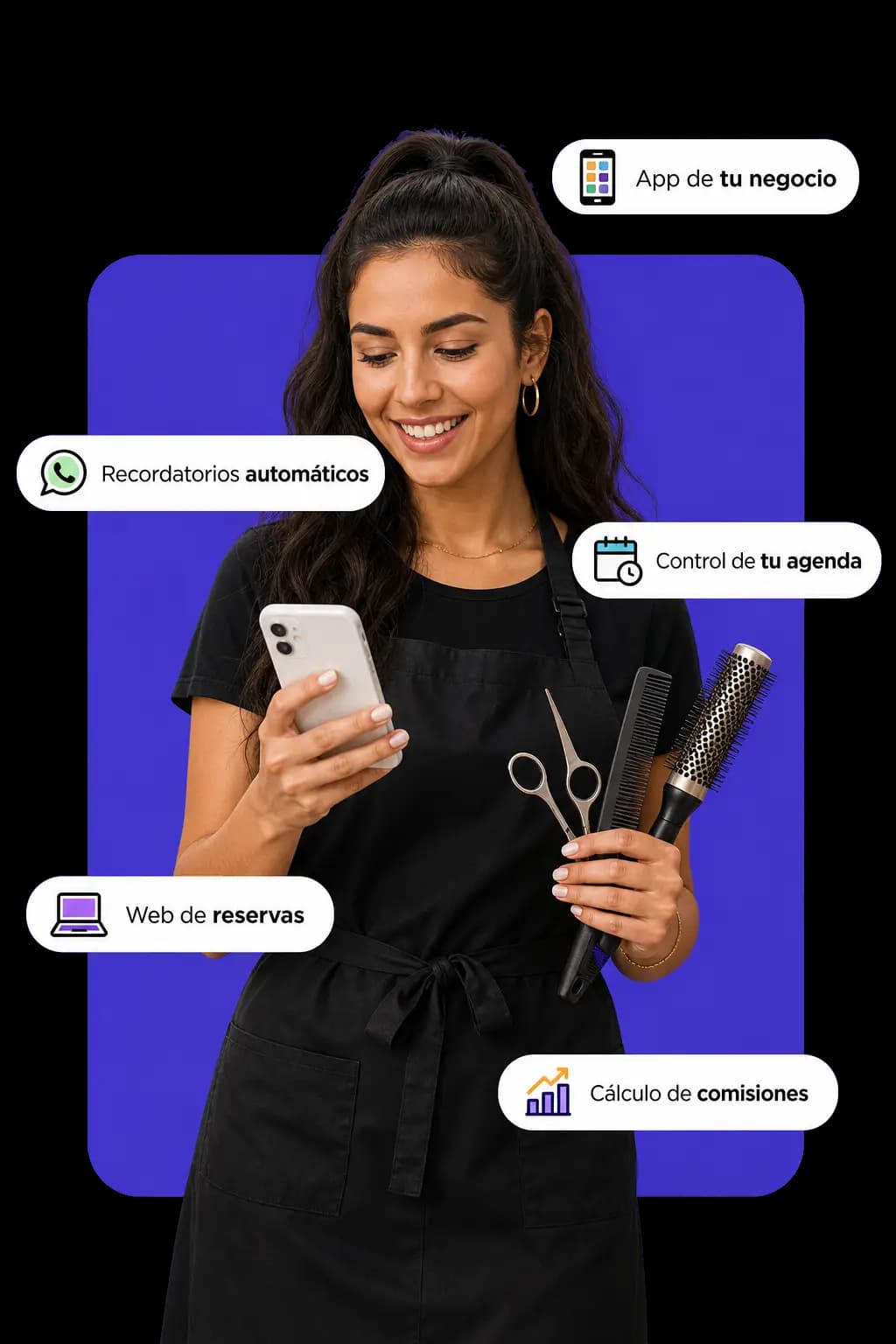 Mockup de la plataforma Pointalk, calendario de citas y recordatorios de WhatsApp